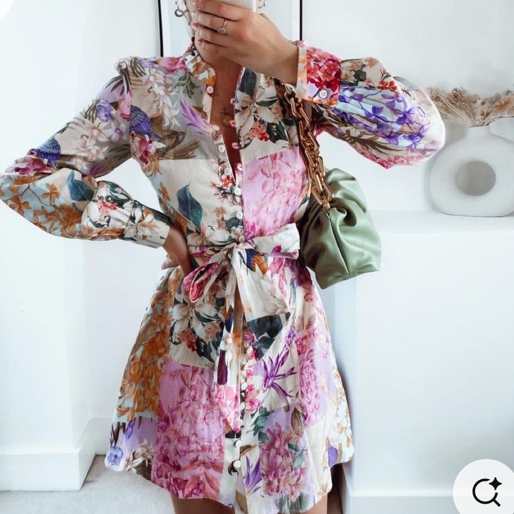 Floral Button-Up Dress with Belt